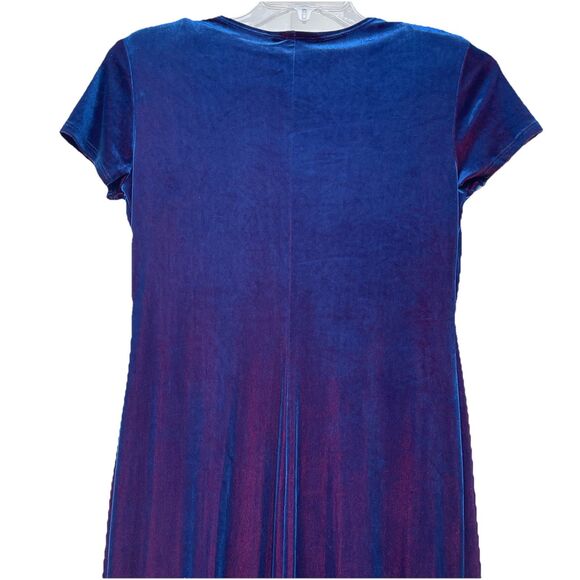 Vintage Molly Malloy Blue Cross Velvet Dress Size 6 Pink Iridescent Short Sleeve - Picture 7 of 12